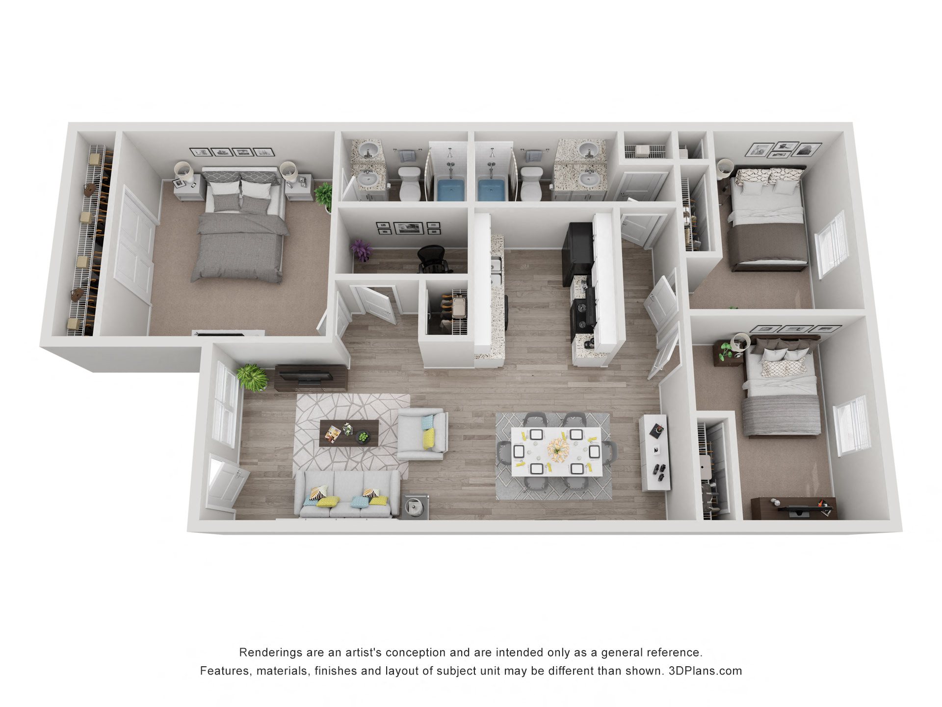Floor plan layout diagram for 3x2 A Refreshed
